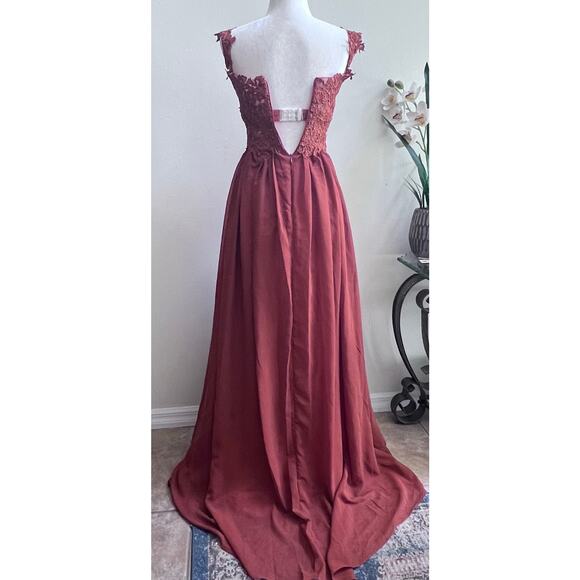 NWT Women's Copper Lace Off-Shoulder High Slit Prom Bridesmaid Dress Size S - Picture 2 of 10